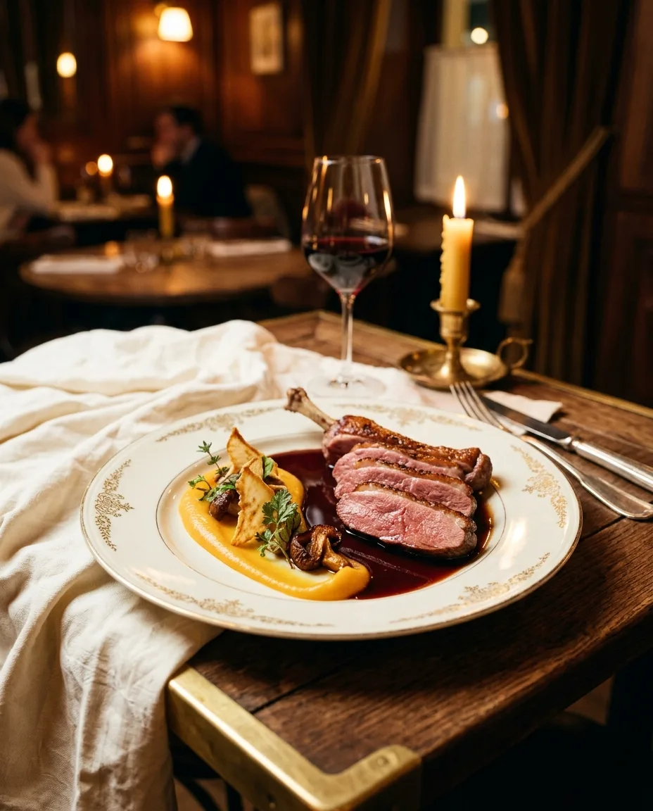 Wild duck with ceps, quince purée and a Chinon wine jus